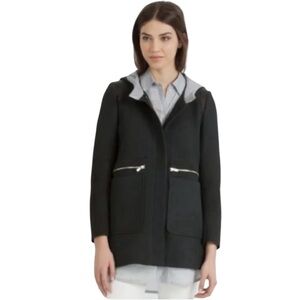Maje Hooded Jacket w/ Leather Trim